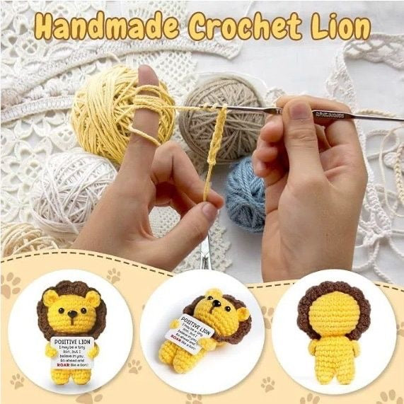 Handmade Crochet Positive Lion Doll, Cute Encouragement Plush, Emotional Support Tiny Lion, Inspirational Gift for Friends