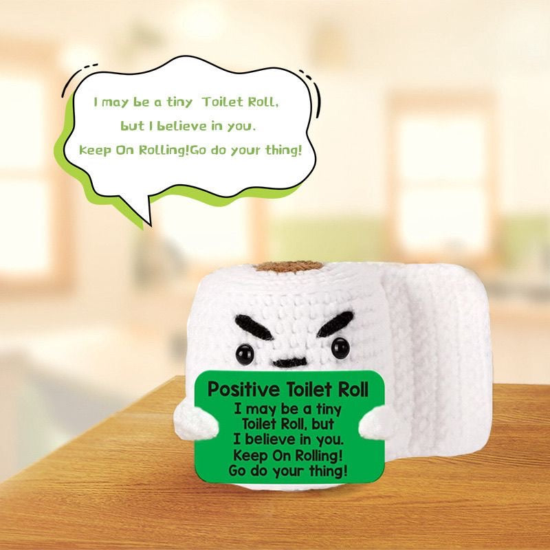 Handmade Crochet Positive Toilet Roll Doll, Funny Encouragement Plush, Humorous Emotional Support Toy, Novelty Cheer-Up Gift