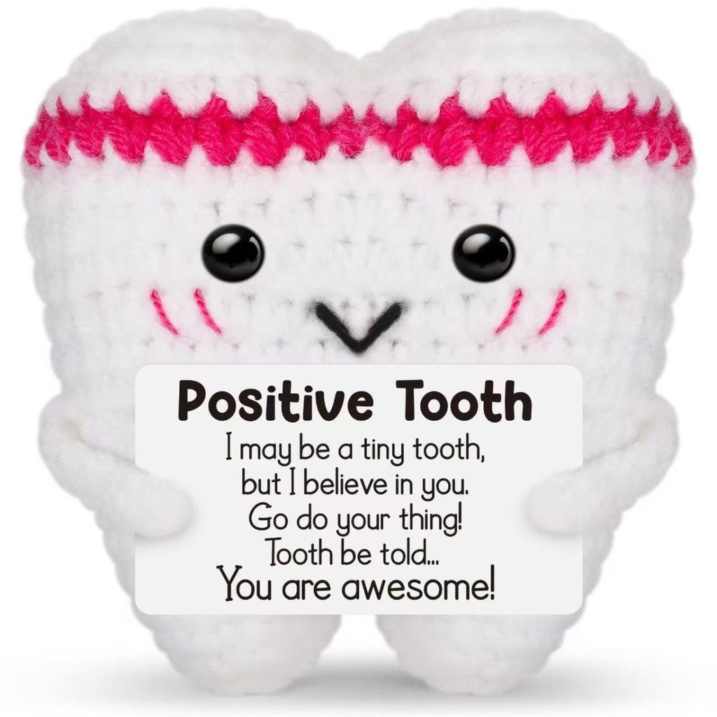Handmade Crochet Positive Tooth Doll, Cute Encouragement Plush, Emotional Support Tiny Tooth, Funny Inspirational Gift
