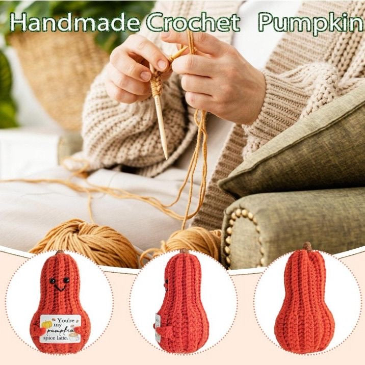 Handmade Crochet Positive Pumpkin Squash Doll, Cute Fall Encouragement Plush, Autumn Emotional Support Toy, Inspirational Cheer-Up Gift