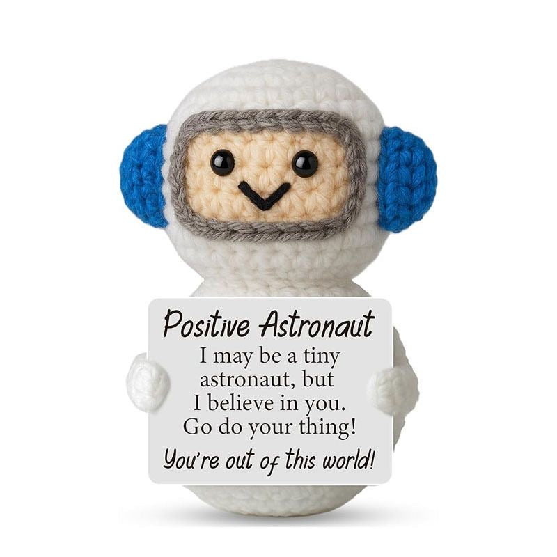 Handmade Crochet Positive Astronaut Doll, Cute Encouragement Plush, Space-Themed Emotional Support Toy, Inspirational Cheer-Up Gift