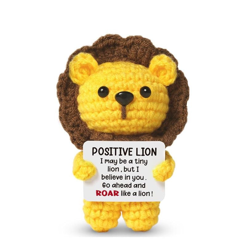 Handmade Crochet Positive Lion Doll, Cute Encouragement Plush, Emotional Support Tiny Lion, Inspirational Gift for Friends