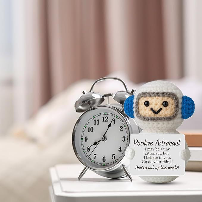Handmade Crochet Positive Astronaut Doll, Cute Encouragement Plush, Space-Themed Emotional Support Toy, Inspirational Cheer-Up Gift