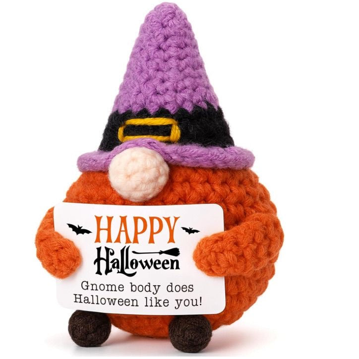 Handmade Crochet Halloween Gnome Doll, Cute Holiday Encouragement Plush, Spooky Season Emotional Support Toy, Funny Halloween Gift