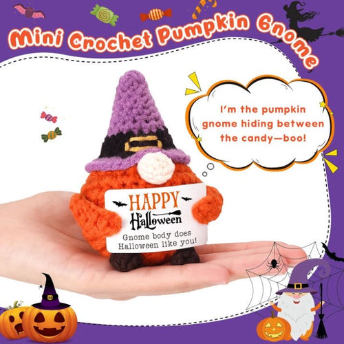 Handmade Crochet Halloween Gnome Doll, Cute Holiday Encouragement Plush, Spooky Season Emotional Support Toy, Funny Halloween Gift