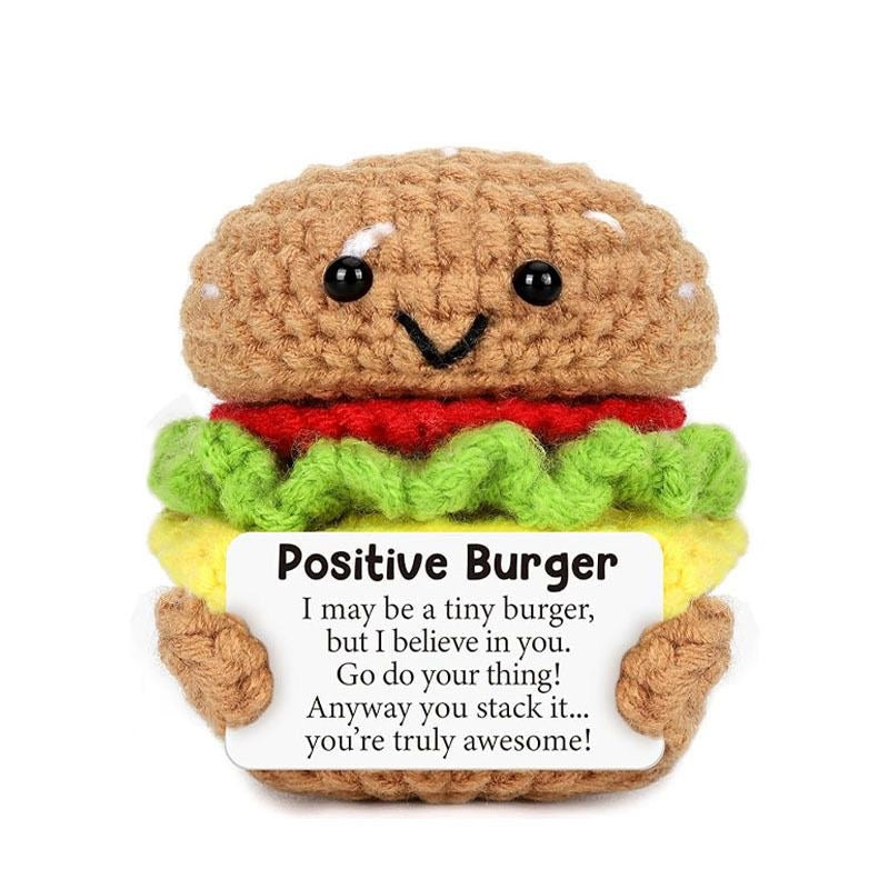 Handmade Crochet Positive Burger Doll, Cute Encouragement Plush, Emotional Support Tiny Burger, Inspirational Gift for Friends