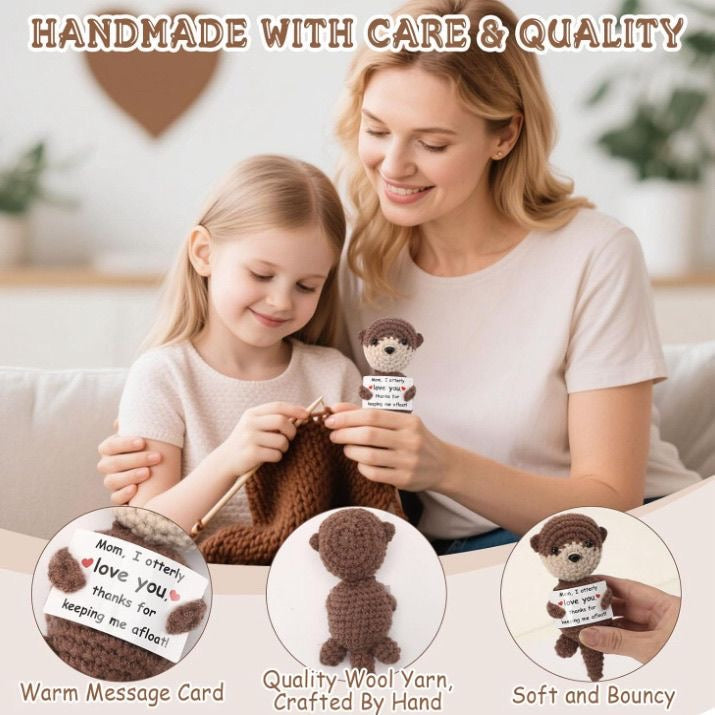 Handmade Crochet Otter Doll, Cute Mom Gift Plush, Sweet Love Message Ornament, Emotional Support Animal Toy