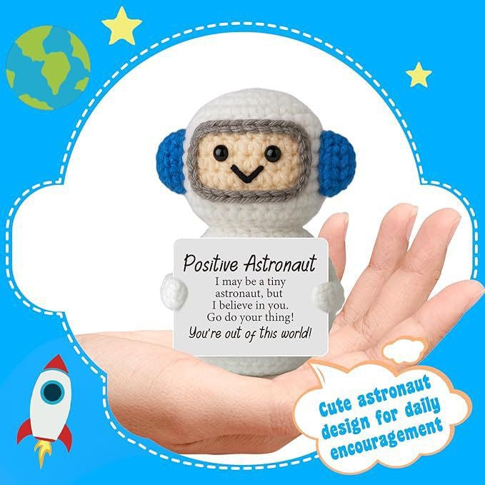 Handmade Crochet Positive Astronaut Doll, Cute Encouragement Plush, Space-Themed Emotional Support Toy, Inspirational Cheer-Up Gift