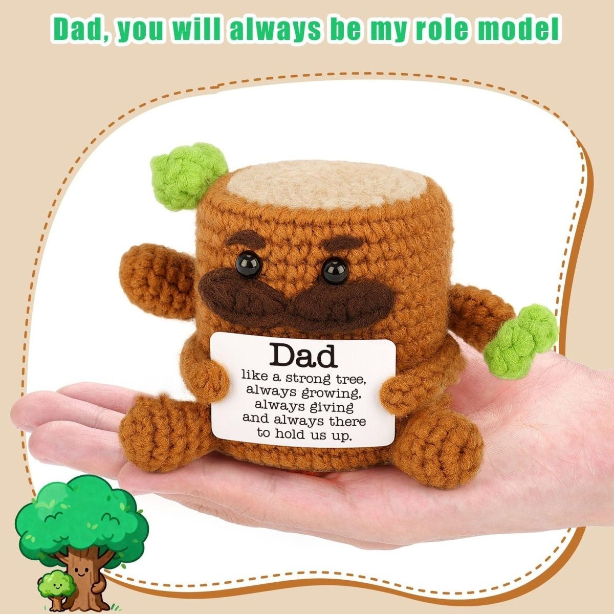 Handmade Crochet Tree Stump Dad Doll, Father’s Day Emotional Support Plush, Cute Dad Appreciation Gift, Inspirational Keepsake Ornament
