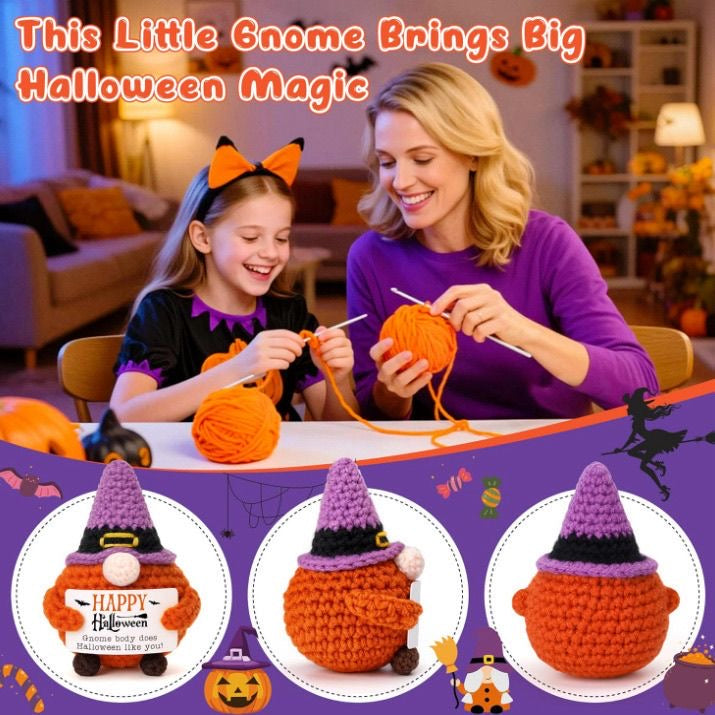 Handmade Crochet Halloween Gnome Doll, Cute Holiday Encouragement Plush, Spooky Season Emotional Support Toy, Funny Halloween Gift
