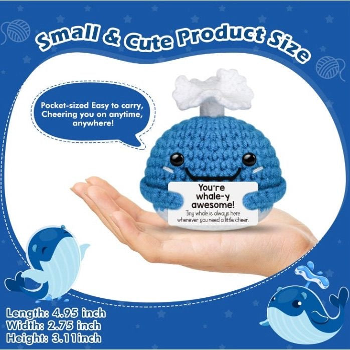 Handmade Crochet Positive Whale Doll, Cute Encouragement Plush, Emotional Support Tiny Whale, Inspirational Cheer-Up Gift