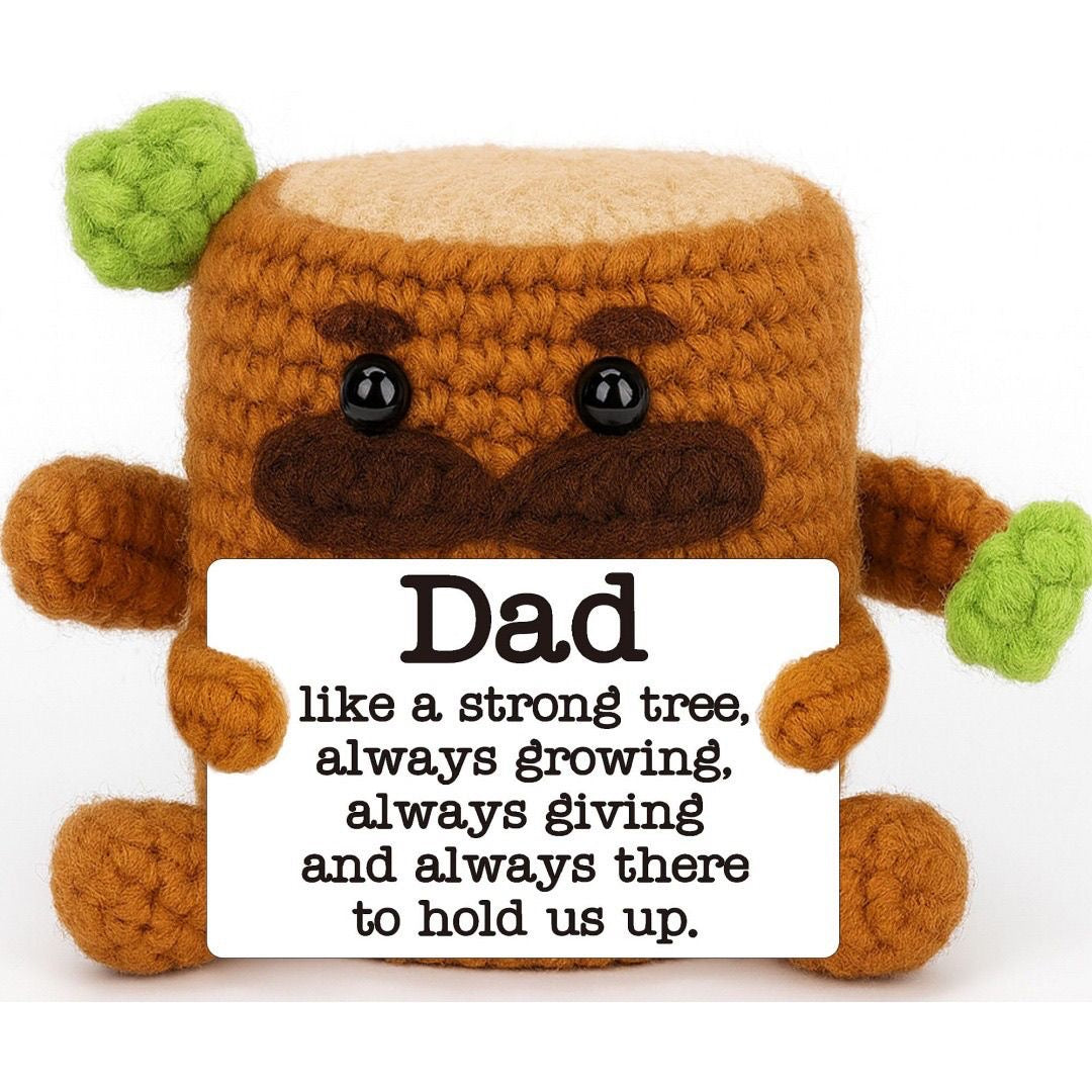 Handmade Crochet Tree Stump Dad Doll, Father’s Day Emotional Support Plush, Cute Dad Appreciation Gift, Inspirational Keepsake Ornament