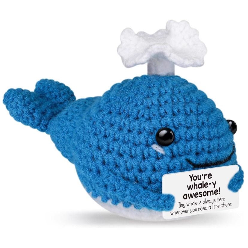 Handmade Crochet Positive Whale Doll, Cute Encouragement Plush, Emotional Support Tiny Whale, Inspirational Cheer-Up Gift
