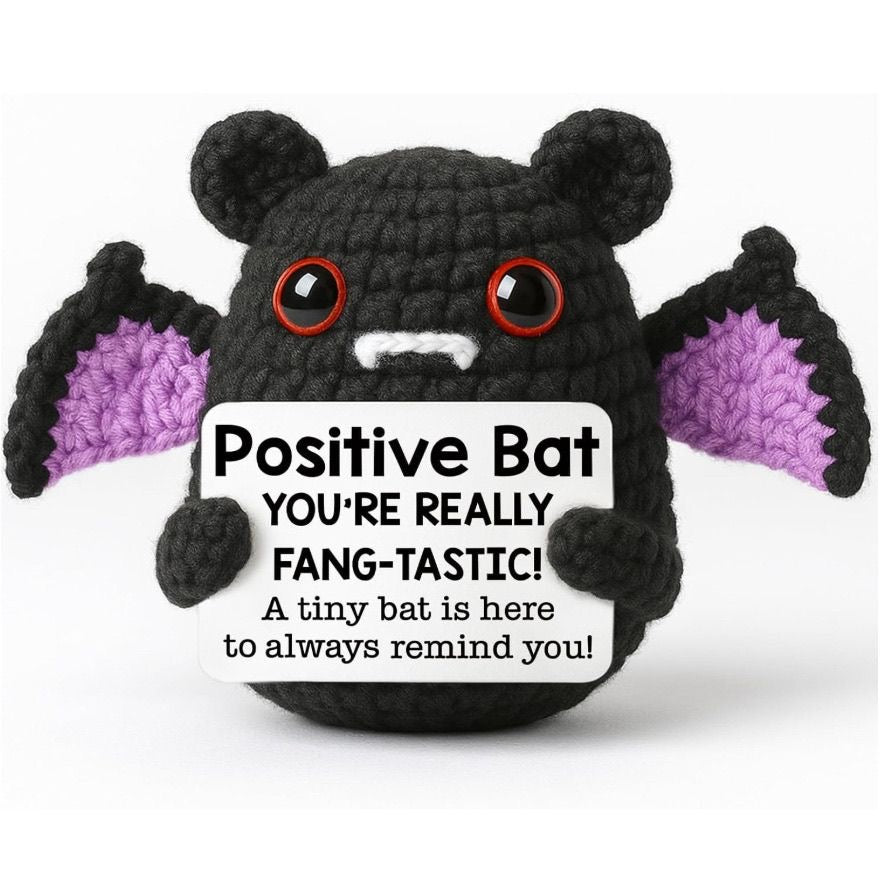 Handmade Crochet Positive Bat Doll, Cute Encouragement Plush, Halloween Emotional Support Toy, Inspirational Cheer-Up Gift