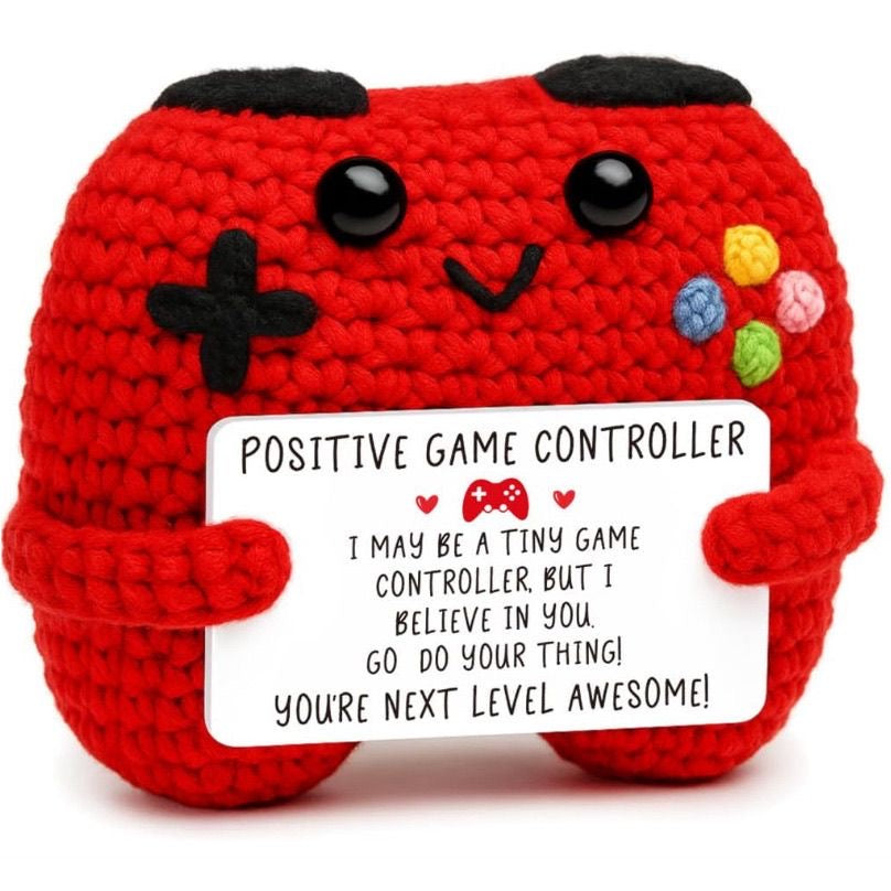 Handmade Crochet Positive Game Controller Doll, Cute Encouragement Plush, Gamer Emotional Support Toy, Inspirational Gift for Friends