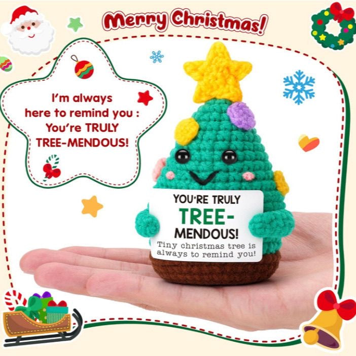 Handmade Crochet Positive Christmas Tree Doll, Cute Encouragement Plush, Festive Emotional Support Toy, Inspirational Holiday Gift