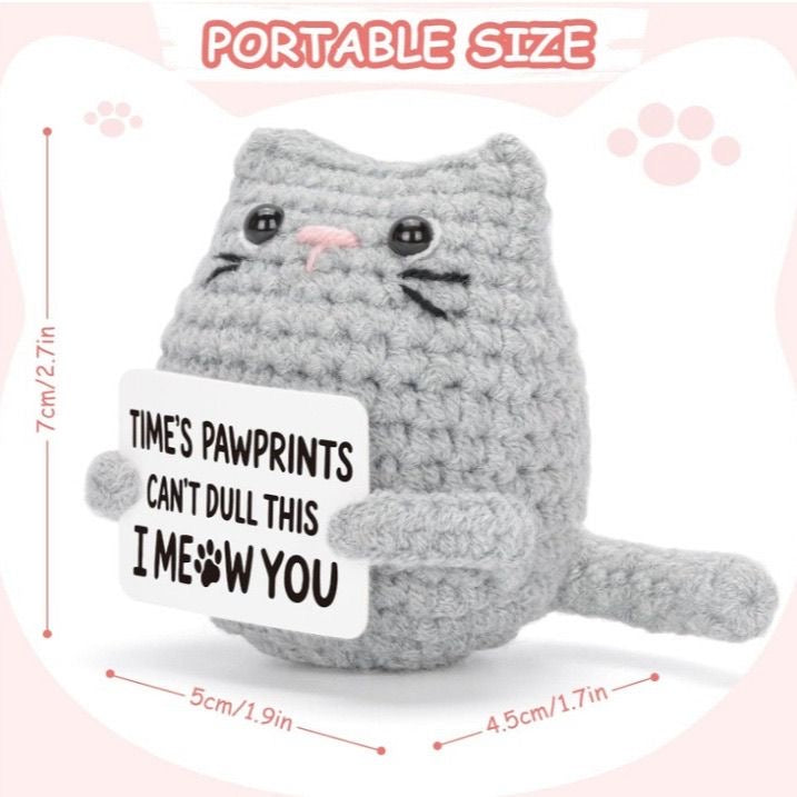 Handmade Crochet Positive Cat Doll, Cute Encouragement Plush, Emotional Support Kitten, Inspirational Cheer-Up Gift
