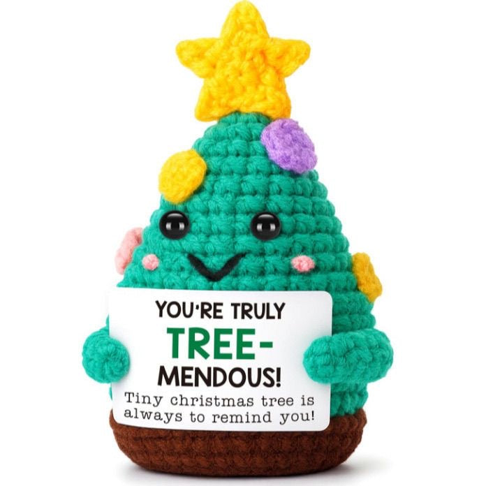Handmade Crochet Positive Christmas Tree Doll, Cute Encouragement Plush, Festive Emotional Support Toy, Inspirational Holiday Gift
