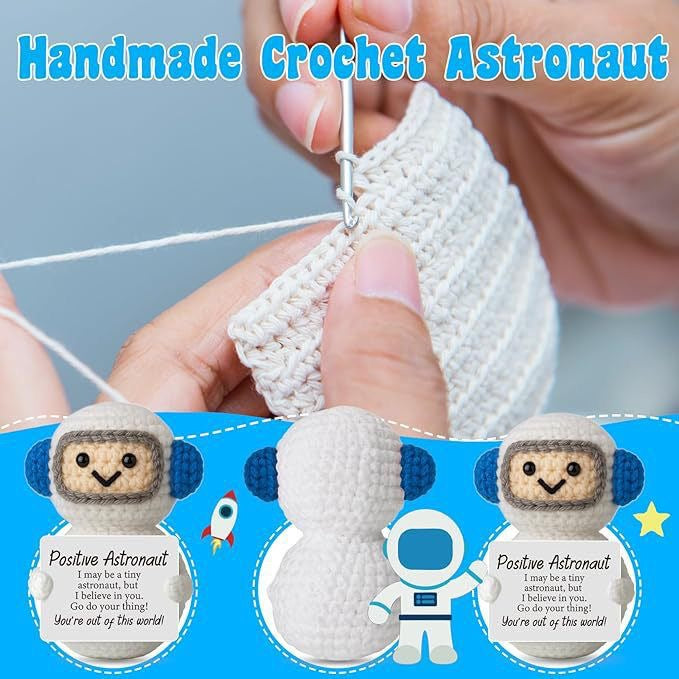 Handmade Crochet Positive Astronaut Doll, Cute Encouragement Plush, Space-Themed Emotional Support Toy, Inspirational Cheer-Up Gift