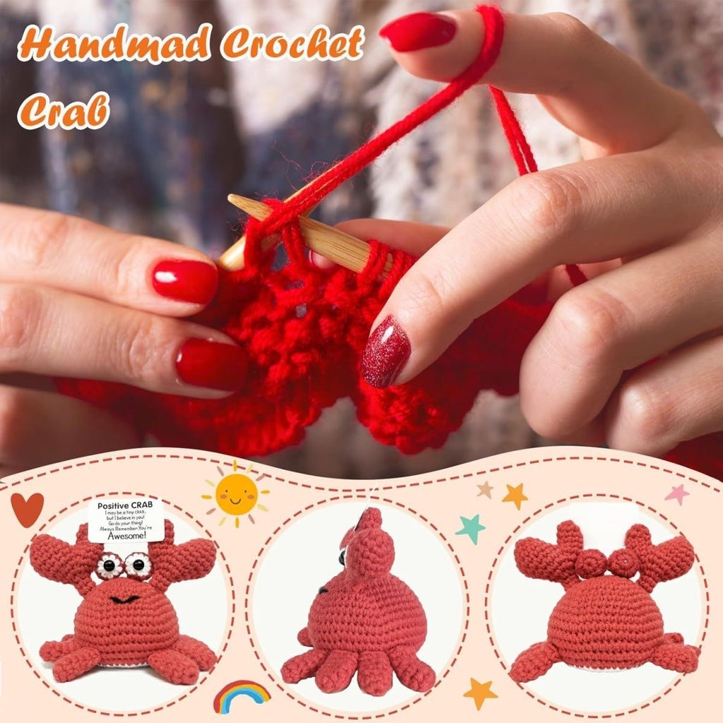 Handmade Crochet Positive Crab Doll, Cute Encouragement Plush, Emotional Support Tiny Crab, Inspirational Cheer-Up Gift