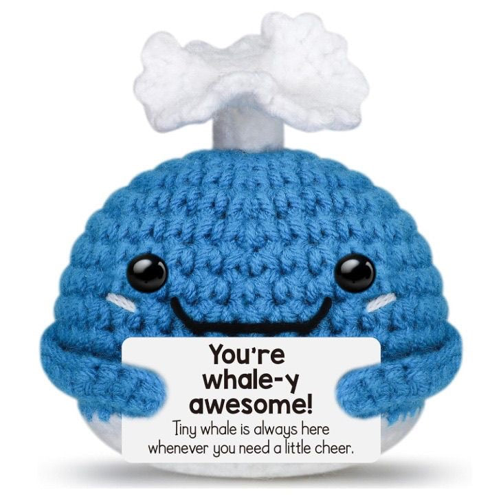 Handmade Crochet Positive Whale Doll, Cute Encouragement Plush, Emotional Support Tiny Whale, Inspirational Cheer-Up Gift