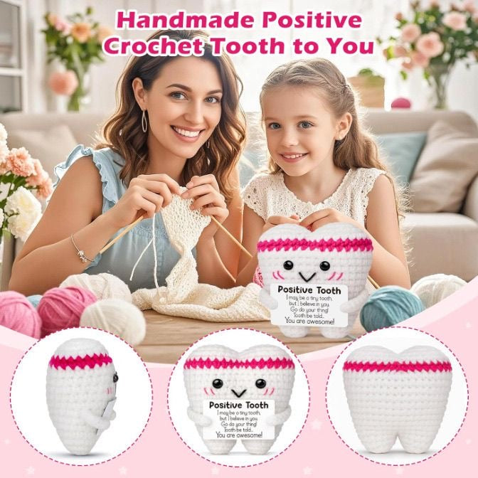 Handmade Crochet Positive Tooth Doll, Cute Encouragement Plush, Emotional Support Tiny Tooth, Funny Inspirational Gift