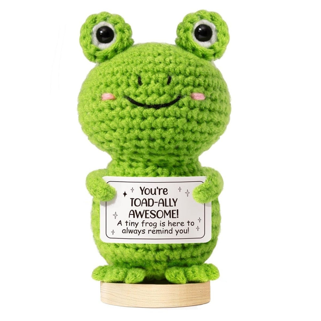 Handmade Crochet Positive Frog Doll, Cute Encouragement Plush, Emotional Support Tiny Frog, Inspirational Cheer-Up Gift