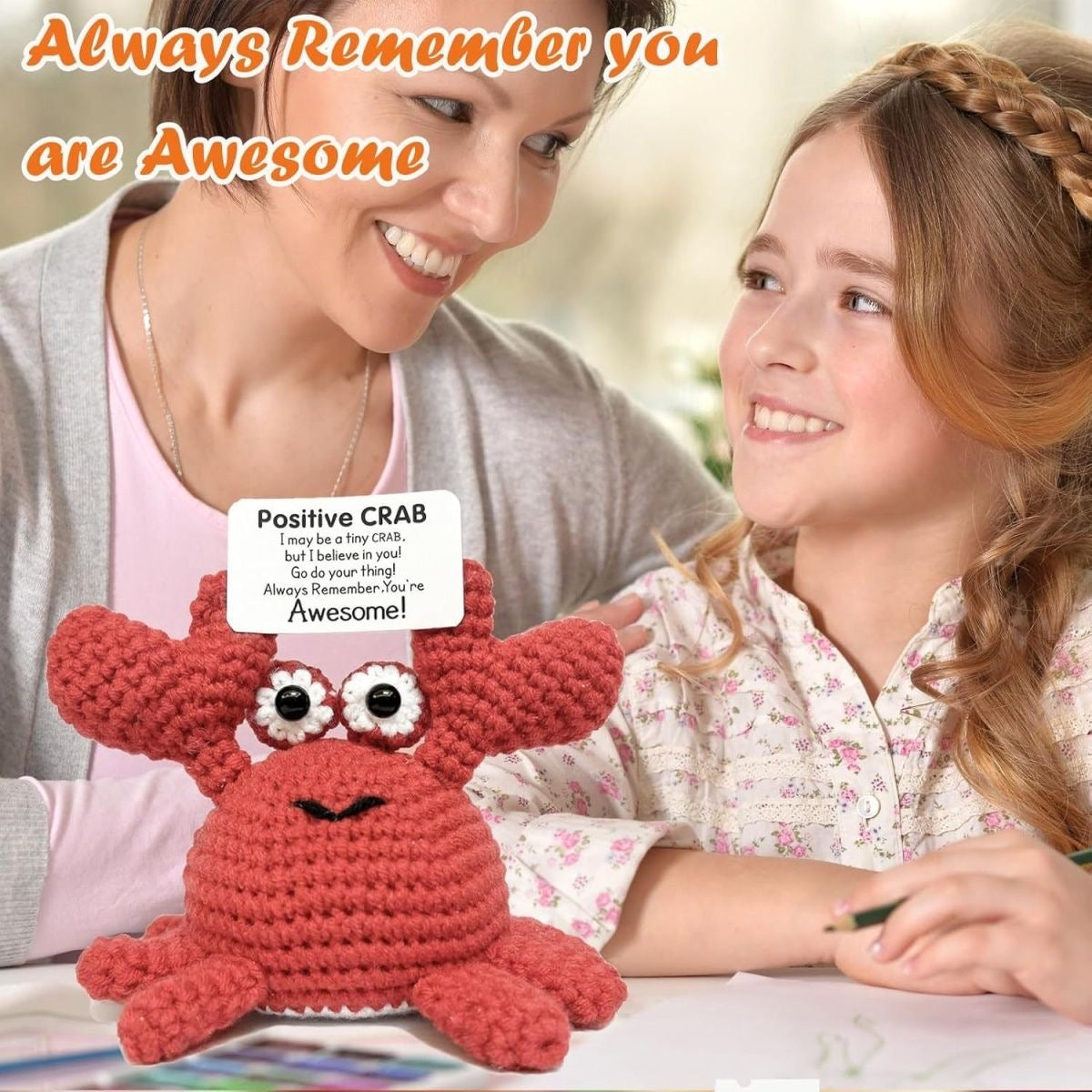 Handmade Crochet Positive Crab Doll, Cute Encouragement Plush, Emotional Support Tiny Crab, Inspirational Cheer-Up Gift
