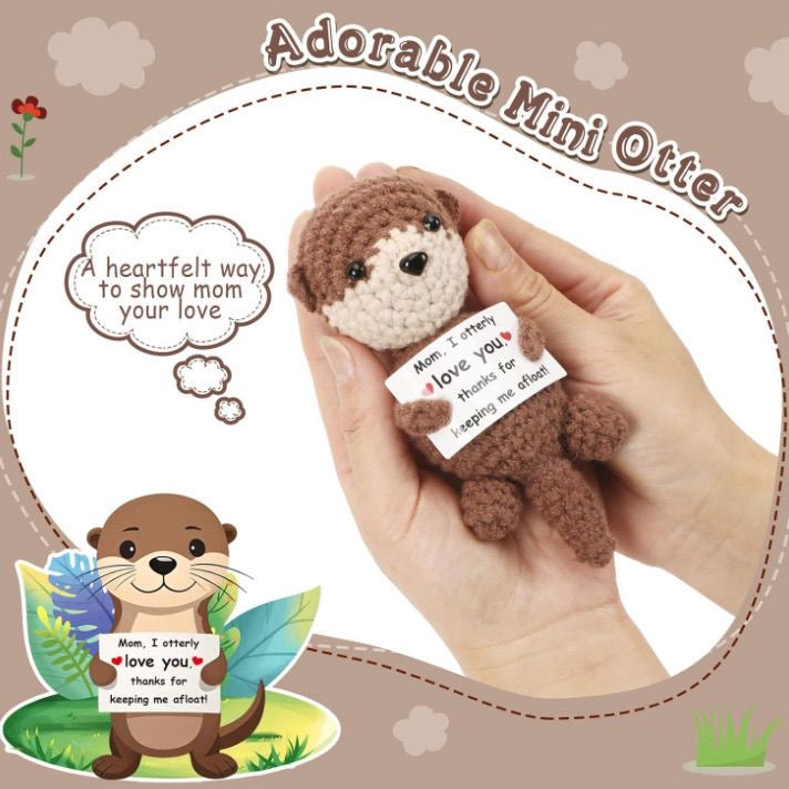 Handmade Crochet Otter Doll, Cute Mom Gift Plush, Sweet Love Message Ornament, Emotional Support Animal Toy