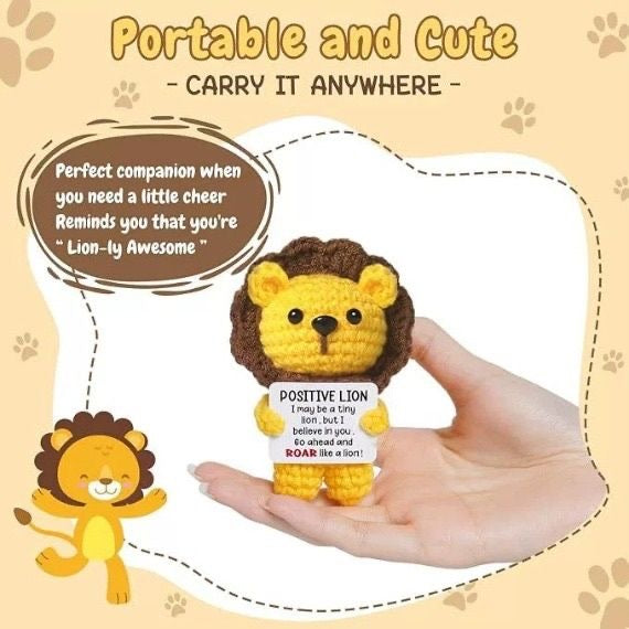 Handmade Crochet Positive Lion Doll, Cute Encouragement Plush, Emotional Support Tiny Lion, Inspirational Gift for Friends