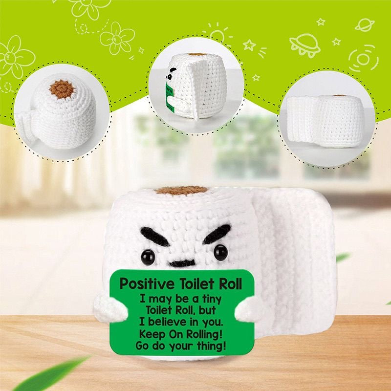 Handmade Crochet Positive Toilet Roll Doll, Funny Encouragement Plush, Humorous Emotional Support Toy, Novelty Cheer-Up Gift