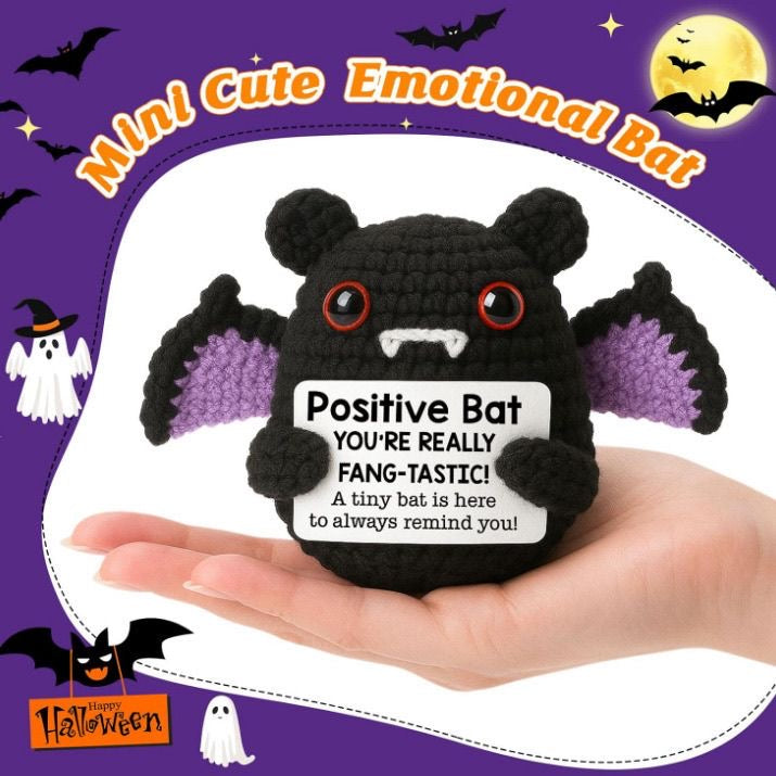 Handmade Crochet Positive Bat Doll, Cute Encouragement Plush, Halloween Emotional Support Toy, Inspirational Cheer-Up Gift