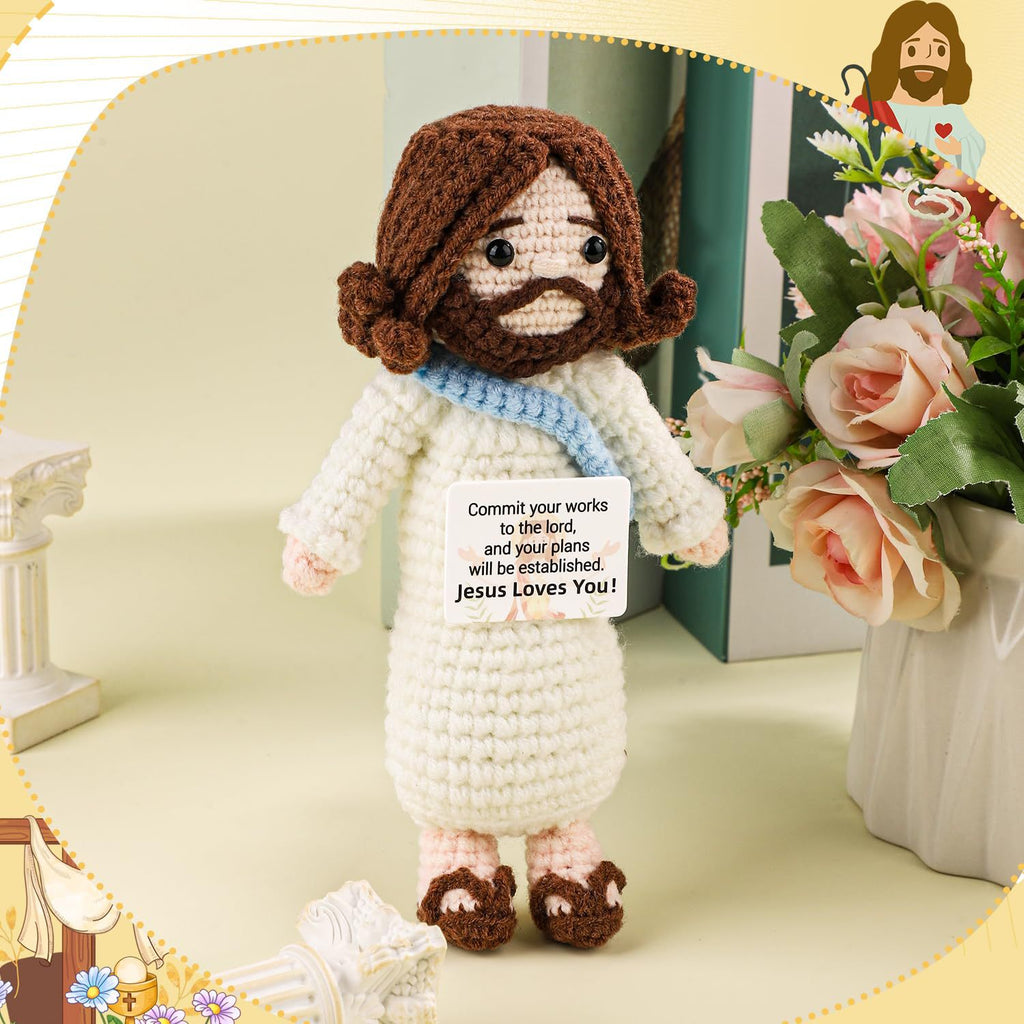Handmade Crochet Jesus Doll  Inspirational Christian Gift, Positive Encouragement Plush, Faith-Based Decor