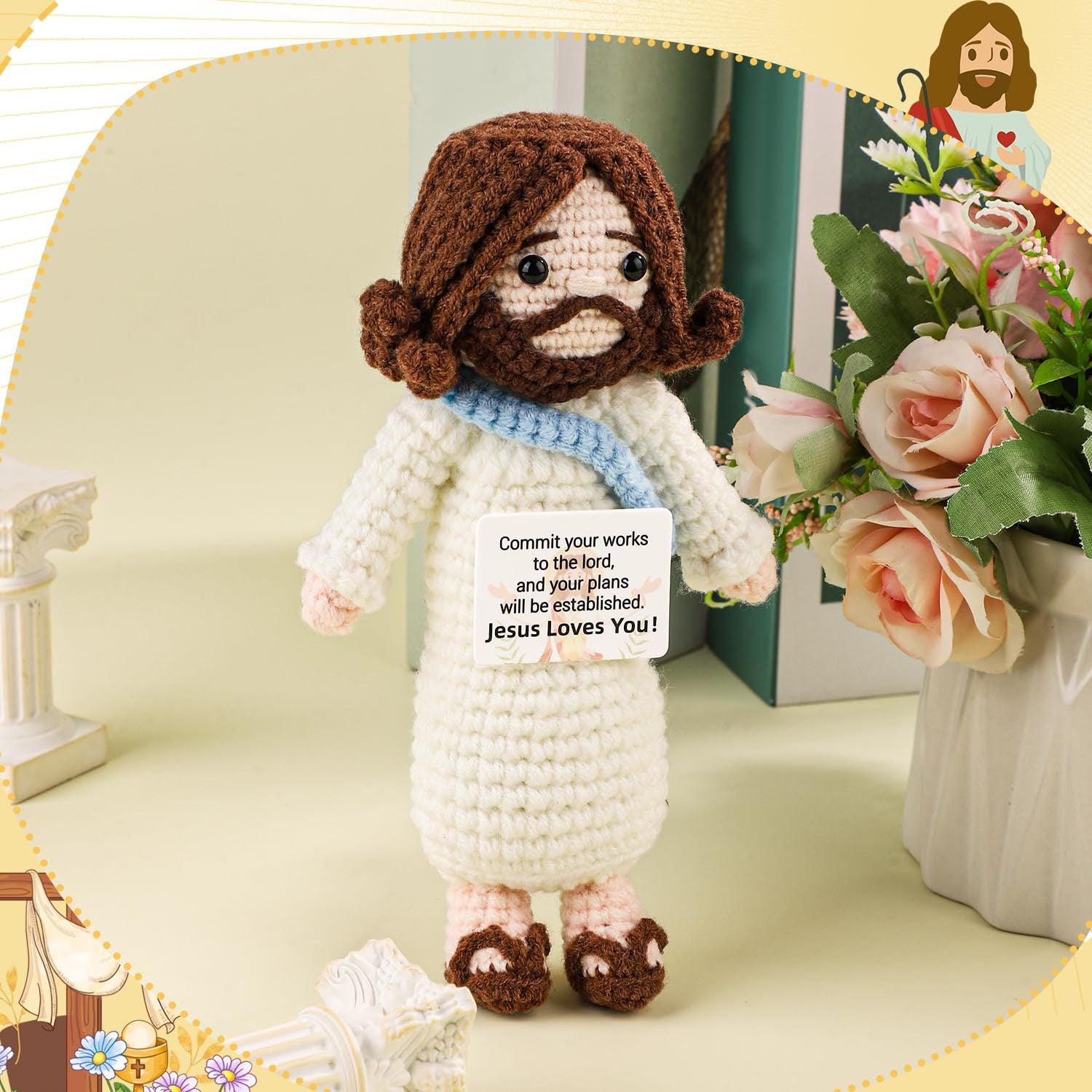 Handmade Crochet Jesus Doll  Inspirational Christian Gift, Positive Encouragement Plush, Faith-Based Decor