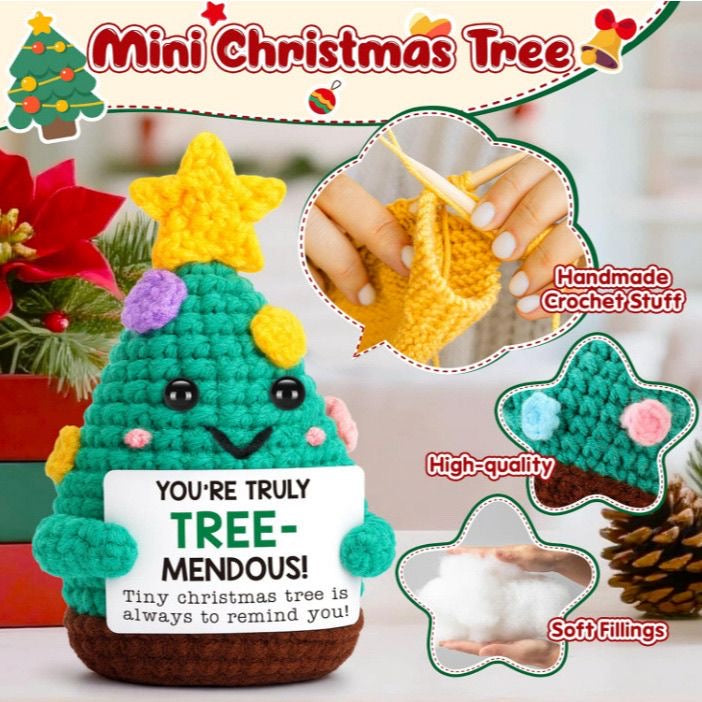 Handmade Crochet Positive Christmas Tree Doll, Cute Encouragement Plush, Festive Emotional Support Toy, Inspirational Holiday Gift