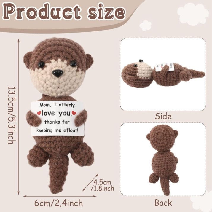 Handmade Crochet Otter Doll, Cute Mom Gift Plush, Sweet Love Message Ornament, Emotional Support Animal Toy