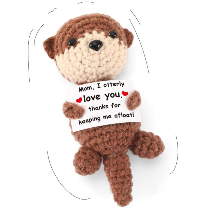 Handmade Crochet Otter Doll, Cute Mom Gift Plush, Sweet Love Message Ornament, Emotional Support Animal Toy