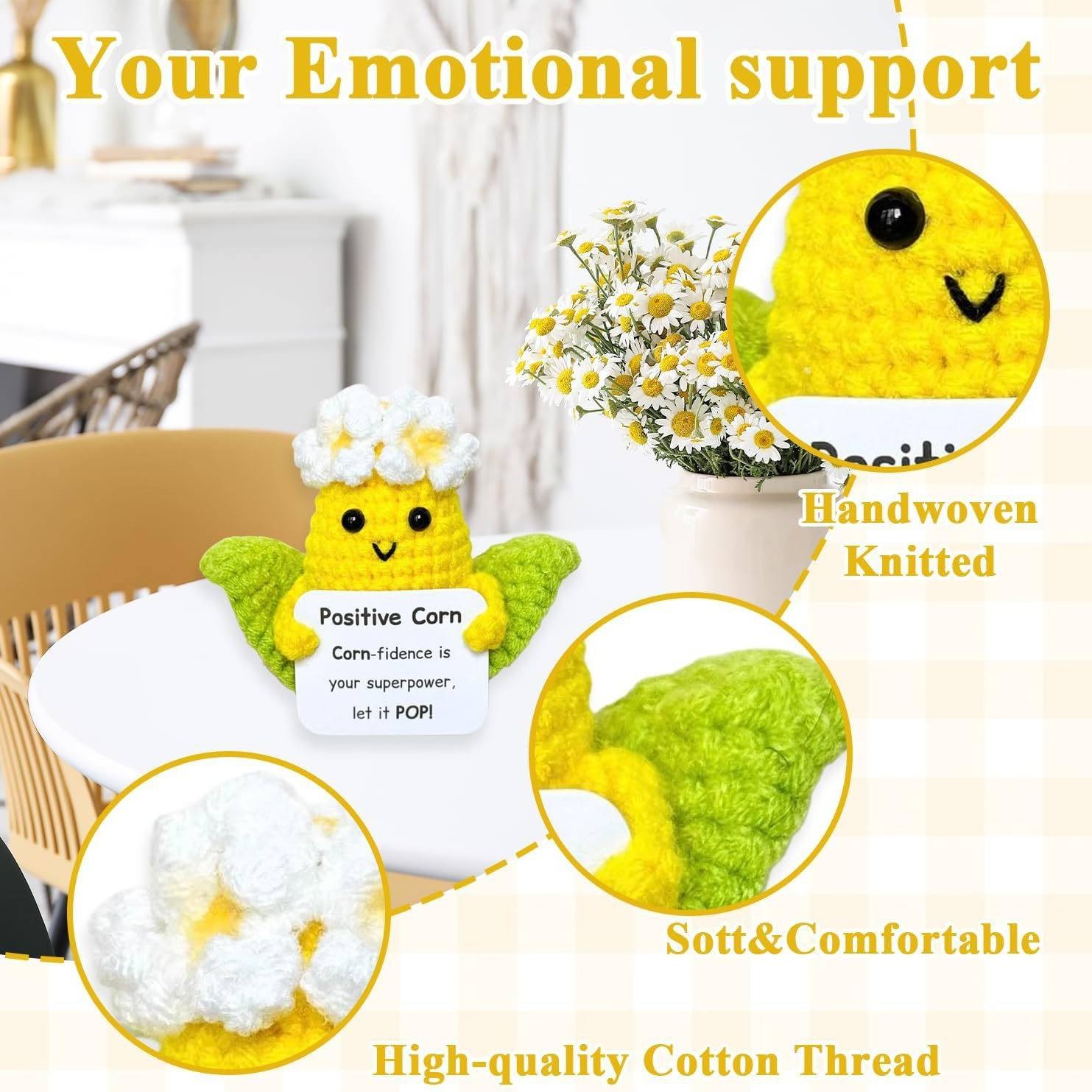 Handmade Crochet Positive Corn Plush Motivational Confidence Boost Gift Cute Emotional Ornaments Support Desk Decor
