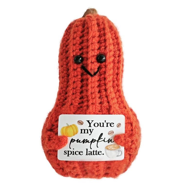 Handmade Crochet Positive Pumpkin Squash Doll, Cute Fall Encouragement Plush, Autumn Emotional Support Toy, Inspirational Cheer-Up Gift