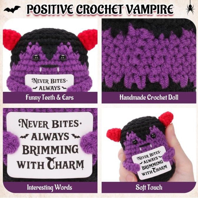 Halloween Positive-Energy Little Devil Handmade Crochet Monster Doll Motivational Gift Decor