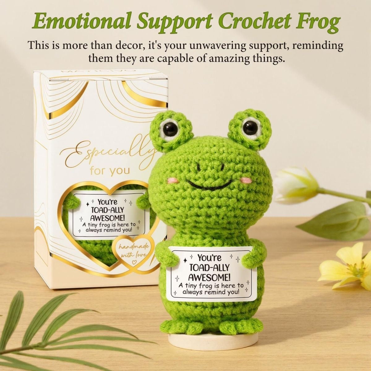 Handmade Crochet Positive Frog Doll, Cute Encouragement Plush, Emotional Support Tiny Frog, Inspirational Cheer-Up Gift