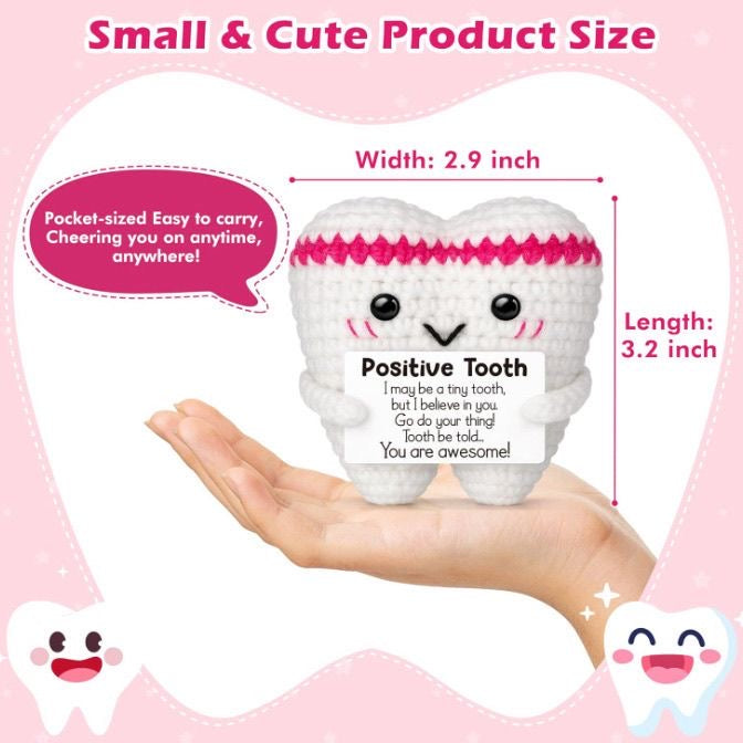Handmade Crochet Positive Tooth Doll, Cute Encouragement Plush, Emotional Support Tiny Tooth, Funny Inspirational Gift