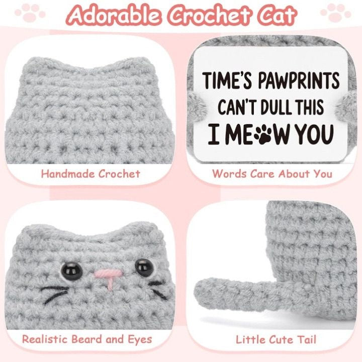 Handmade Crochet Positive Cat Doll, Cute Encouragement Plush, Emotional Support Kitten, Inspirational Cheer-Up Gift