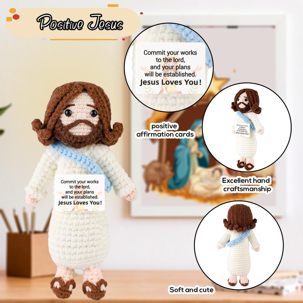 Handmade Crochet Jesus Doll  Inspirational Christian Gift, Positive Encouragement Plush, Faith-Based Decor