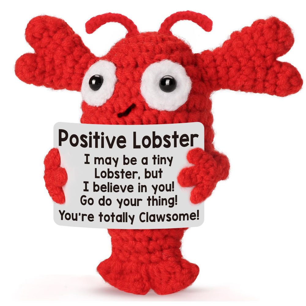 Handmade Crochet Positive Lobster Cotton Wool Motivational Knitted Yarn Doll Cute Emotional Support Gift Desk Decor