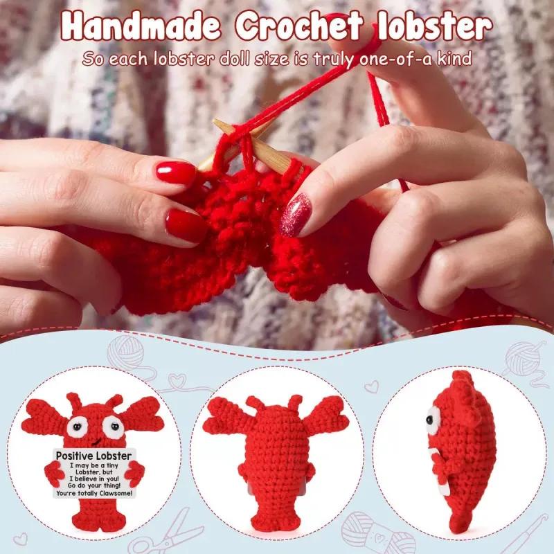 Handmade Crochet Positive Lobster Cotton Wool Motivational Knitted Yarn Doll Cute Emotional Support Gift Desk Decor