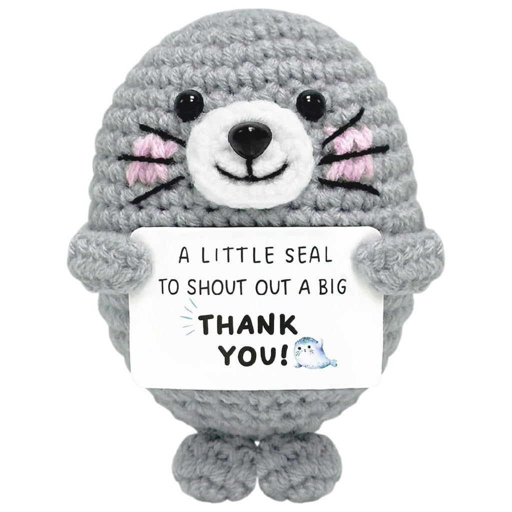 Handmade Crocheted Thank You Mini Gray Seal Positive Energy Doll Creative Sweet Gratitude Gift Ornament Animal Toy