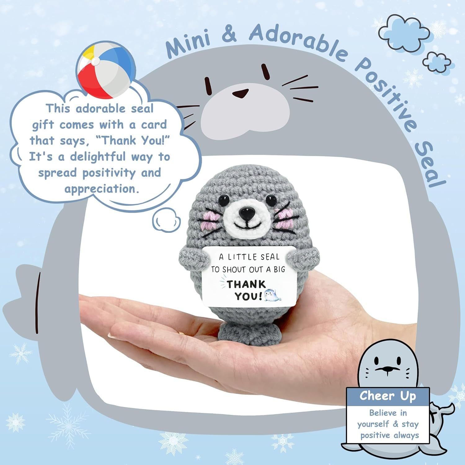 Handmade Crocheted Thank You Mini Gray Seal Positive Energy Doll Creative Sweet Gratitude Gift Ornament Animal Toy