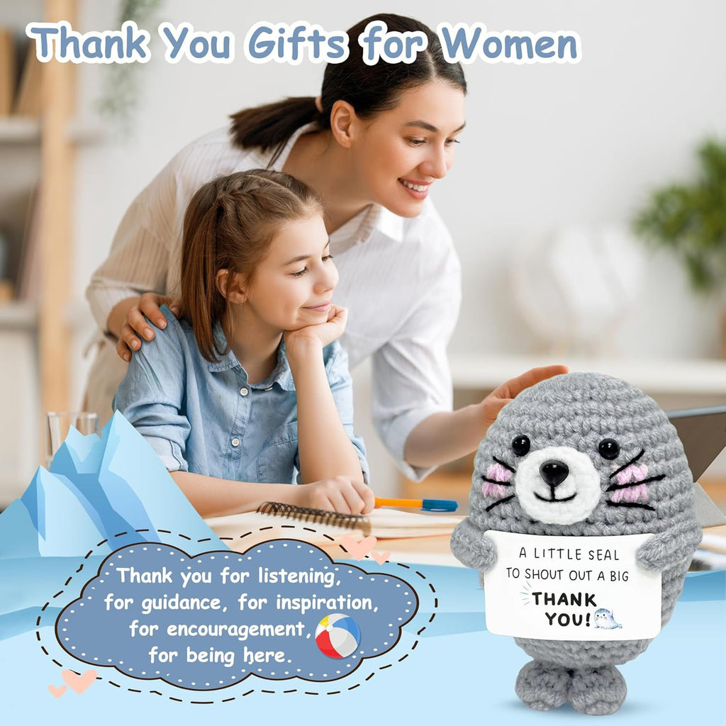 Handmade Crocheted Thank You Mini Gray Seal Positive Energy Doll Creative Sweet Gratitude Gift Ornament Animal Toy