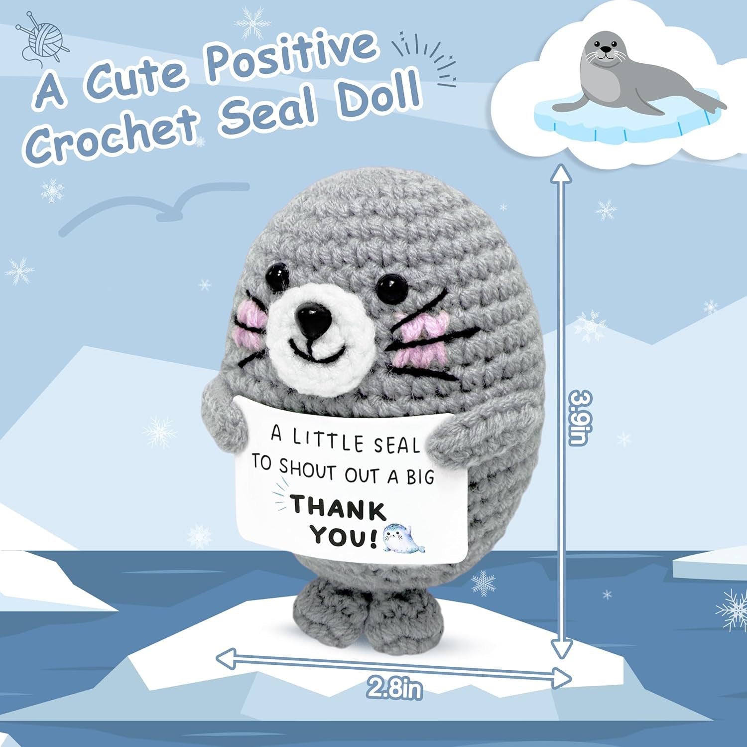 Handmade Crocheted Thank You Mini Gray Seal Positive Energy Doll Creative Sweet Gratitude Gift Ornament Animal Toy